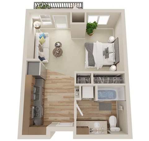 Floor plan for studio, 1 bath, 495 sqft